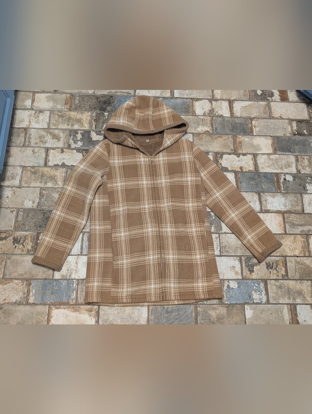 Uniqlo Brown Plaid Sherpa-Lined Hooded Fleece Parka Coat - Women's Size Large